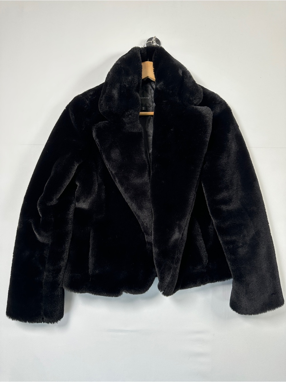Dynamite Black Faux Fur Jacket Cropped Plush Coat Size S
